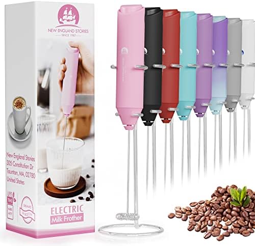 Powerful Milk Frother Handheld Foam Maker, Mini Whisk Drink Mixer for Coffee, Cappuccino, Latte, Matcha, Hot Chocolate, With Stand, Light Purple