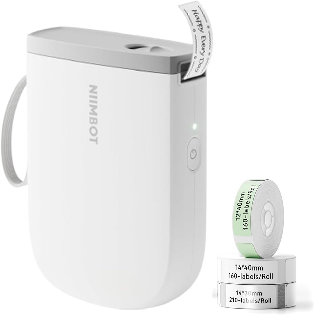 NIIMBOT D110 Mini Label Maker Machine with Tape(Pre-Cut Size 12x40mm), Portable Bluetooth Sticker Printer, Inkless Automatic Feeding One-Touch Custom Printing, Compatible with Phone Only