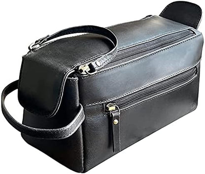 Genuine Leather Travel Toiletry Bag - Hygiene Organizer Dopp Kit by Rustic Town