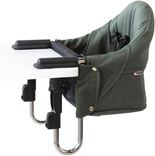 guzzie+Guss Perch Clip On Table Chair – Easy and Secure Setup for Travel (Including Restaurants, Picnics), at Home (Kitchen Islands, Dining Tables) with Machine Washable Fabric, Tropical Green