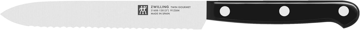 ZWILLING Gourmet 7-Piece Self Sharpening Block Set | Set Contains : 4" Paring | 6" Utility | 5" Tomato/Utility | 8" Bread | 8" Chef | Twin L Multi-Purpose Scissors