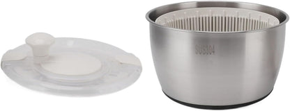 Stainless Steel Salad Spinner, Large Capacity Lettuce Spinner, Manual Rotation Vegetable Dryer Fruit Washer, Double Layer Drain Basket for Kitchen