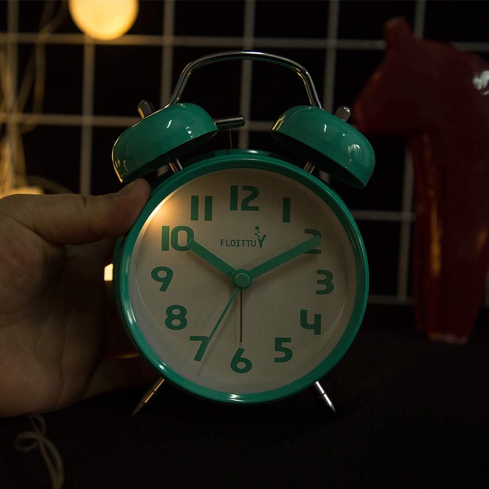 FLOITTUY (Loud Alarm for Deep Sleepers) 4'' Twin Bell Alarm Clock with Backlight for Bedroom and Home Decoration(Black)