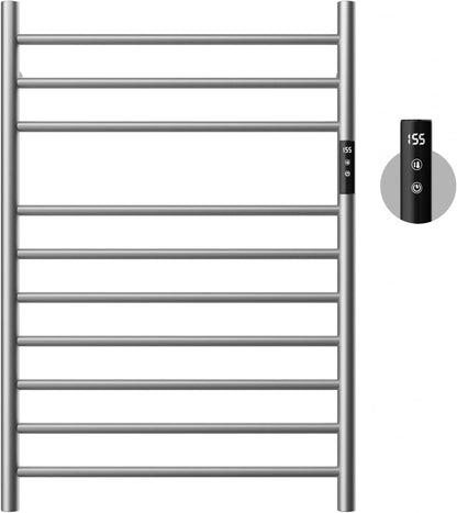 POPFLY Heated Towel Rack, Wall Mounted Electric Hot Towel Warmer, 4-Bar 304 Stainless Steel Small Heated Towel Warmer Rack for Bathroom with Timer and Temperature Control, Brushed