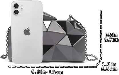 Clutch Purses for Women Lattice Pattern Metal Handbag Chain Geometric Evening Bag for Women