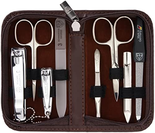 3 Swords Germany - brand quality 8 piece manicure pedicure grooming kit set for professional finger & toe nail care scissors clipper fashion leather case camou in gift box, Made in Germany