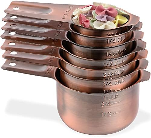 Measuring Cups and Spoons Set, Copper Measuring Cups and Spoons Set for Dry & Liquid, Metric&US 7 Stainless Steel MeasureR Cup&9 Spoon Leveler & Measure Enquivalents for Kitchen & Baking