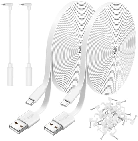 Uogw 2-Pack 20FT USB to Micro USB Power Extension Cable | Charging & Data Sync | Compatible with Security Cameras & Controllers | White