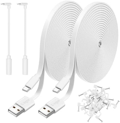 Uogw 2-Pack 20FT USB to Micro USB Power Extension Cable | Charging & Data Sync | Compatible with Security Cameras & Controllers | White