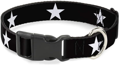 Buckle-Down PC-W21909-M Dog Collar Plastic Clip Buckle, 1"x11"-17", Star Black/White