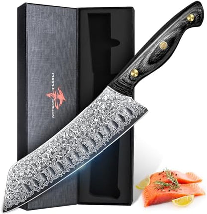 Purple Dragon Damascus Fish Fillet Knife - 7 inch Flexible Boning Knife with VG10 Core, Kitchen Slicing Knife with Full Tang Handle, Birthday Dad Mom Gift