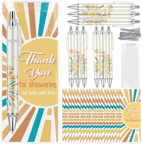 Lebsitey 50 Sets Pen Baby Shower Favors Gifts for Guests Includes 50 Rolling Paper Ballpoint Pens and 50 Greeting Thank You Bookmarks Baby Shower Party Favors (Safari)