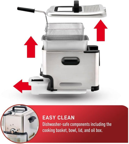 3.5L Stainless Steel Deep Fryer | Automatic Oil Filtration, Adjustable Temperature and 1700W Power