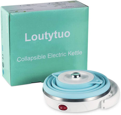 120V 555ML Ultrathin Travel Foldable Electric Kettle with Separable Power Cord and Handle, Boil Dry Protection, Food Grade Silicone