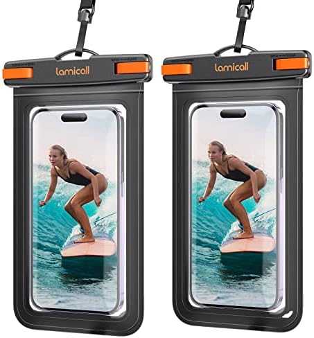 Lamicall Waterproof Phone Pouch Dry Bag with Lanyard - 2 Pack IPX8 [Easy Lock & Heavy Duty] Water Proof Cell Phone Case for iPhone 14 15 16 Pro Max, Samsung Galaxy S24 S23 Ultra, All 4-7" Cellphones
