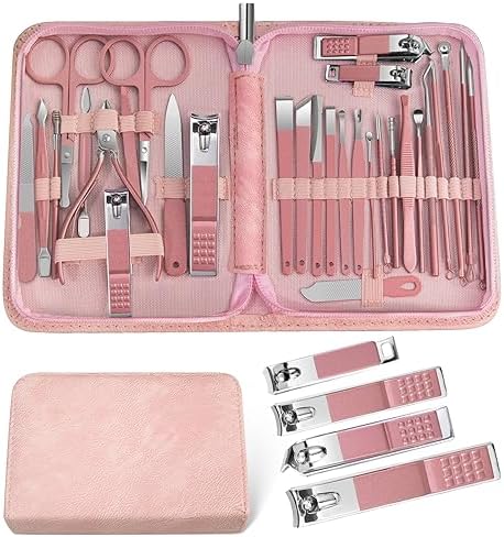 Manicure Set，30 in 1 Mens Set Professional，Nail Clipper for Men，Mens Nail Grooming Kit，Andrea Kit Women，Nail Care Women，with Luxury Leather Bag (Black)