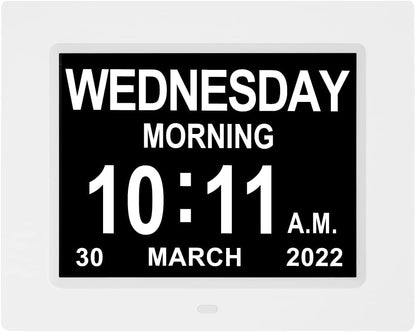 [2025 Newest] Digital Day Calendar Clocks 3 Medicine Reminders Extra Large 8 Inch Non-Abbreviated Day Date Month Dementia Senior Clock for Eldarly Memory Loss Vision Impaired Clock
