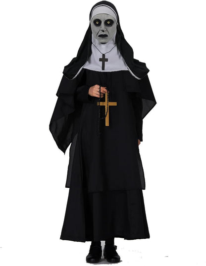 The Nun Scary Mask for Halloween,Full Head Horror Mask with Cross Necklace,Gothic Supernatural Costume Prop for Adult (White)