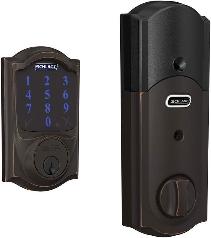 Schlage BE469ZP CAM 622 Connect Smart Deadbolt with Alarm with Camelot Trim in Matte Black, Z-Wave Plus Enabled
