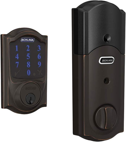 Schlage BE469ZP CAM 622 Connect Smart Deadbolt with Alarm with Camelot Trim in Matte Black, Z-Wave Plus Enabled