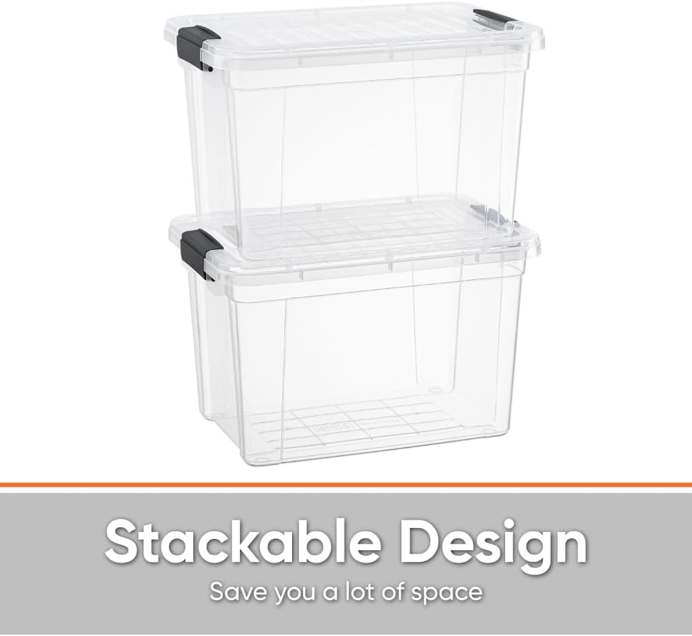 Superio Storage Bins with Lids- 3 Pack, 1.85 Qt Clear Boxes for Organizing, Stackable Plastic Containers- BPA Free, Non-Toxic, Odor Free, Organizer for Home, Office, Dorm