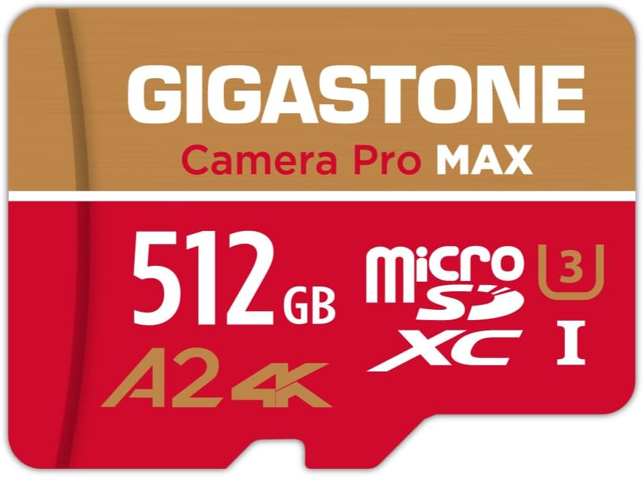 [5-Yrs Free Data Recovery] GIGASTONE 512GB Micro SD Card, 4K Camera Pro, A2 V30 for Smartphone, Gopro, Action Cams, 4K UHD Video Recording, R/W up to 150/120 MB/s, UHS-I U3 C10 Class 10 with Adapter