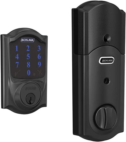 Schlage BE469ZP CAM 622 Connect Smart Deadbolt with Alarm with Camelot Trim in Matte Black, Z-Wave Plus Enabled