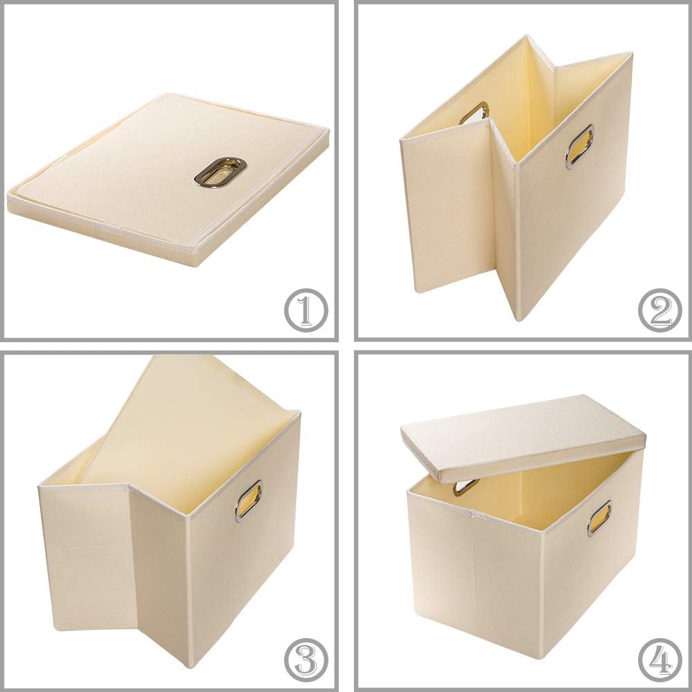 PRANDOM Large Foldable Storage Bin with Lid [1-Pack] Linen Fabric Decorative Storage Box Organizer Containers Basket Cube with Handles Divider for Bedroom Closet Office Living Room (17.7x11.8x11.8")