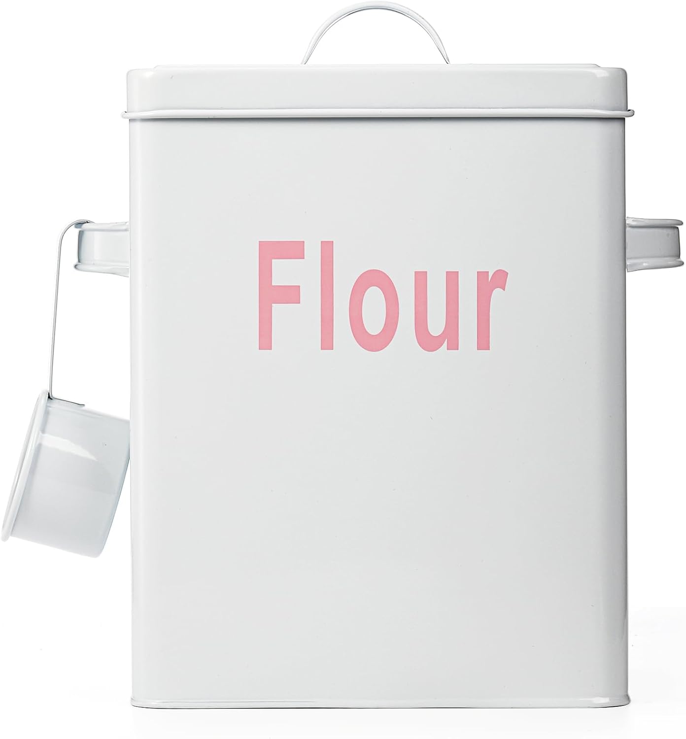 YOUEON 10 Lbs Metal Rice Storage Container, Square Rice Canister with Lid and Measuring Scoop, Countertop Sealed Food Storage Container for Cereal, Beans, Pet Food, White