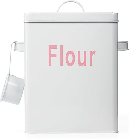 YOUEON 10 Lbs Metal Rice Storage Container, Square Rice Canister with Lid and Measuring Scoop, Countertop Sealed Food Storage Container for Cereal, Beans, Pet Food, White