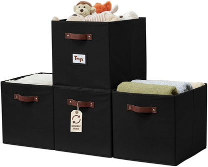 DECOMOMO Cube Storage Bin, Storage Cubes with Labels, Baskets for Shelves Kallax Linen Closet Organizers (Cube 10.5x11"/ 6pcs, Black)