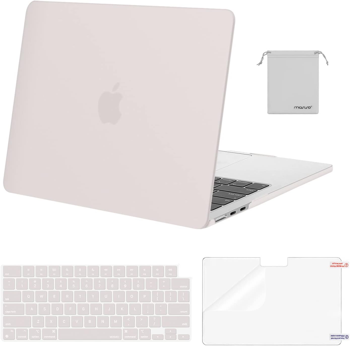 MOSISO Compatible with MacBook Air 13 inch Case 2025 2024 2023 2022 M4 A3240 M3 A3113 M2 A2681, Plastic Hard Shell&Keyboard Cover&Screen Film&Pouch for MacBook Air 13.6 inch Case, Crystal Clear