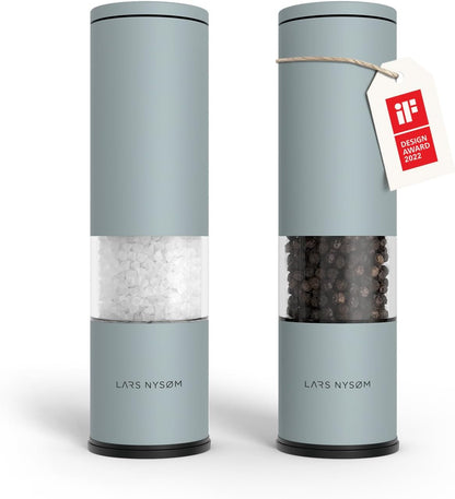 LARS NYSØM Salt and Pepper Mills Set Stainless Steel with Adjustable Ceramic Grinder 2 Pieces I Design Spice Mills Set Manual (Mustard Yellow)