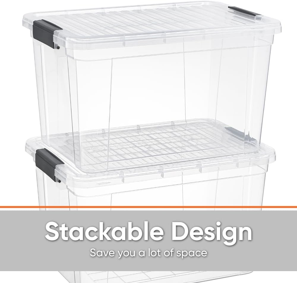 Superio Storage Bins with Lids- 3 Pack, 1.85 Qt Clear Boxes for Organizing, Stackable Plastic Containers- BPA Free, Non-Toxic, Odor Free, Organizer for Home, Office, Dorm