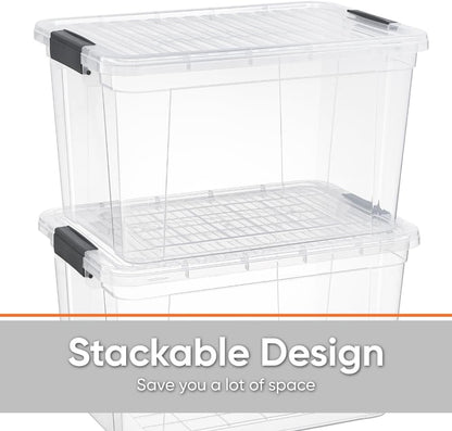 Superio Storage Bins with Lids- 3 Pack, 1.85 Qt Clear Boxes for Organizing, Stackable Plastic Containers- BPA Free, Non-Toxic, Odor Free, Organizer for Home, Office, Dorm
