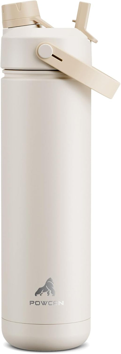 POWCAN 26 oz Insulated Water Bottle with 2-in-1 Straw and Spout Lid, Keep Cold 24H, Leak-Proof, Fits in Car Cup Holder, Stainless Steel Water Bottle for Sports, Travel, and School (Cotton Candy)