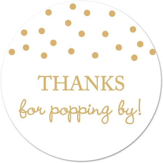 40 Thanks for Popping by! Popcorn Favor Stickers (Gold on White)
