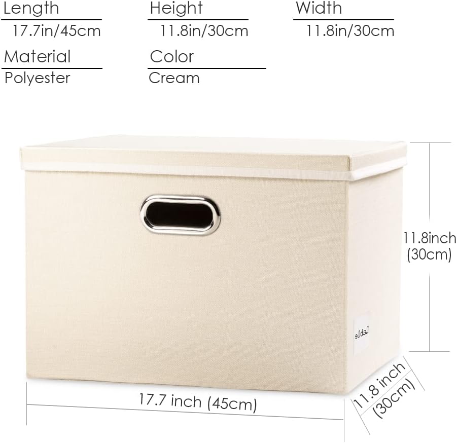 PRANDOM Large Foldable Storage Bin with Lid [1-Pack] Linen Fabric Decorative Storage Box Organizer Containers Basket Cube with Handles Divider for Bedroom Closet Office Living Room (17.7x11.8x11.8")