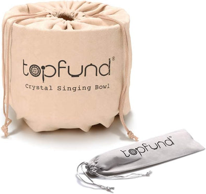 TOPFUND F Note Crystal Singing Bowl Heart Chakra 8 inch with Heavy Duty Carrying Case and Suede Striker