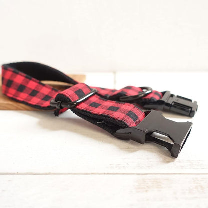 PETDURO Personalized Buffalo Plaid Dog Collar Red Black - Engraved Name and Phone Number on Black Metal Buckle - Custom for Small Medium Large Boy Girl Dogs - Add Leash Bow Tie via Customize Now