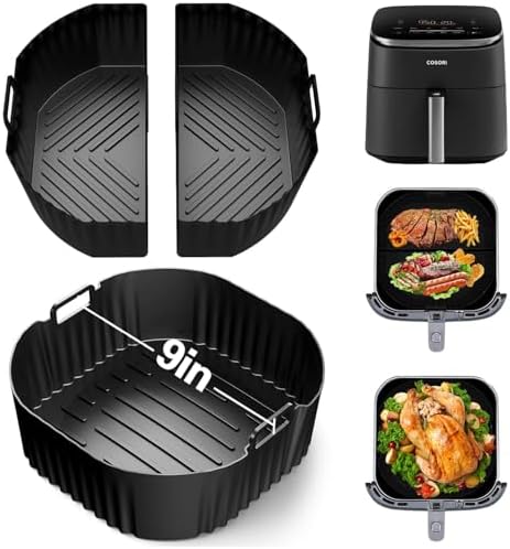 Silicone Air Fryer Liner, 3 PCS 9 Inch Square Air Fryer Basket Liners,Silicone Tray, Air Fryer Inserts for 6 to 9 QT, Reusable Air Fryer Accessories for Cosori Philips Ninja Oven Microwave