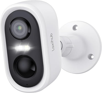 LAXIHUB 2K/3MP Wireless Security Camera Outdoor, Rechargeable Battery Powered, Spotlight/Siren Alarm, IP65 Waterproof, SD/Cloud Storage, 2.4GHz WiFi Only (W2)