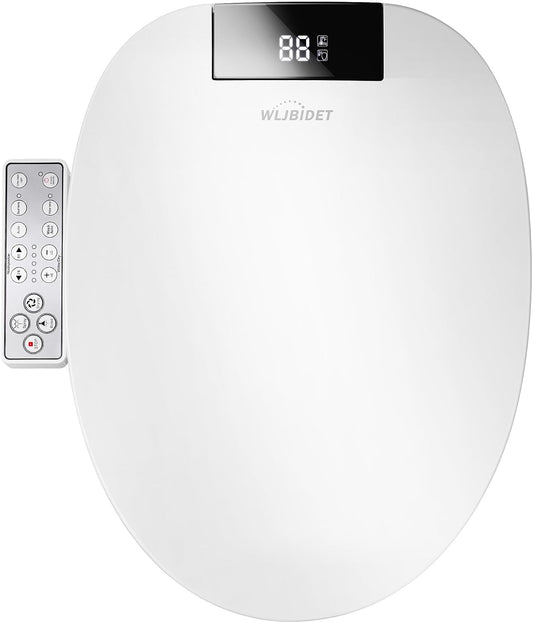 WLJBIDET Toilet Seat Bidet with Warm Water and Drying, O7L-1V, Elongated | Side Panel Control, Multiple Cleaning Modes, Adjustable Temperature, Soft Close Lid, LED Display, Nightlight