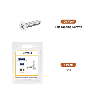 DTGN 100Pcs #6x1/2 Flat Head Wood Screws, 304 Stainless Steel Phillips Self Tapping Screws - Good for Woodworking, Furniture - Silver