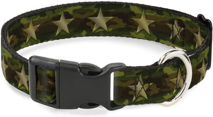Buckle-Down PC-W21909-M Dog Collar Plastic Clip Buckle, 1"x11"-17", Star Black/White