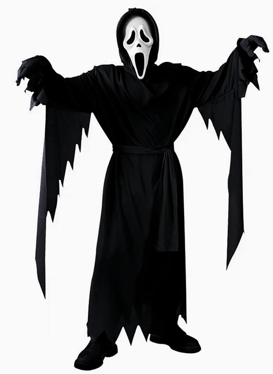 Mens Scary Scream Costume Black Robe with Scary Mask Halloween Cosplay Costume
