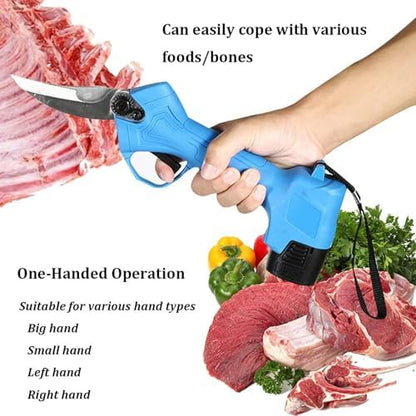 Electric Kitchen Shears Cordless with 2000mAh Battery, Heavy Duty Stainless Steel Bone Cutter for Poultry Crab Meat, Ergonomic Non-Slip Handle, Blue