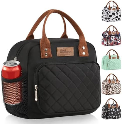 HOMESPON Lunch Bag for Woman Man Adults with Front Pocket Insulated Lunch Tote Lunch Box Container for Work Picnic or Travel(Black)
