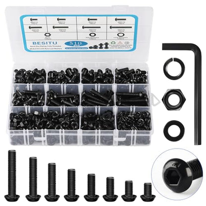Besitu 280Pcs Metric Flange Bolt Assortment, M6x1.0, M8x1.25, M10x1.5 (12mm to 30mm) Assorted Hex Bolts and Nuts Washers Kit for Automotive, 10.9 Black Zinc Galvanized