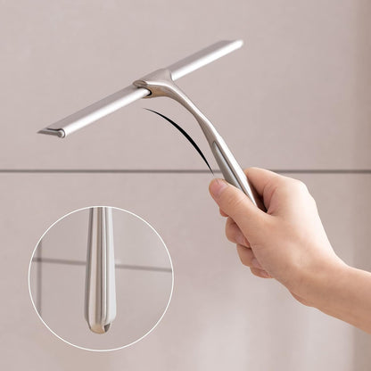 Ettori Shower Squeegee for Glass Doors, Squeegee for Shower Glass Door, Window and Car Glass, Mirrors - All-Purpose Stainless Steel Squeegee, 10 Inches and Black